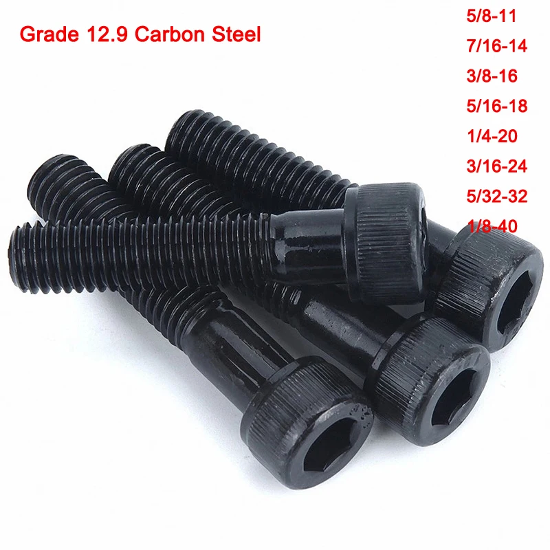 12.9 Grade Carbon Steel British Standard Cap Allen Head Hex Socket Bolts Half Thread Screw 5/8 7/16 3/8 5/16 1/4 3/16 5/32 1/8