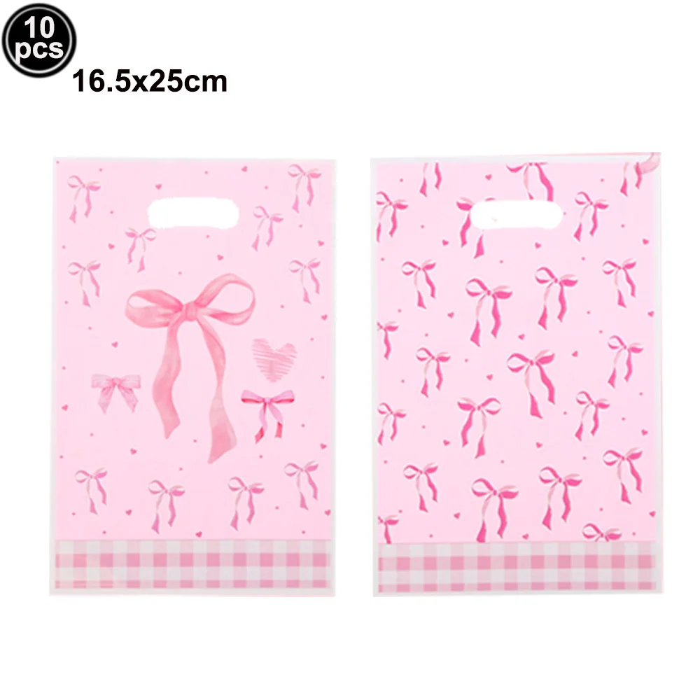 Rosa Schleife Partyzubehör Tassen Teller Serviette Geschenktüte Popcorn Box Essen Tablett Tischdecke Rosa Schleife Geburtstagsthema Partydekorationen – Detail 5