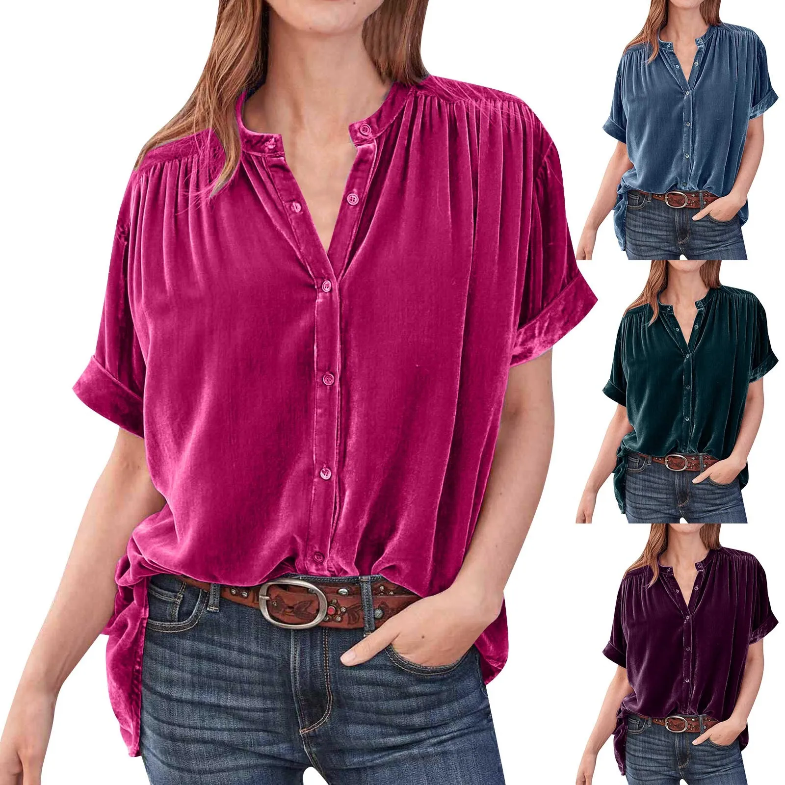 Women's Short Sleeved Solid Color Casual Crew Neck Shirt