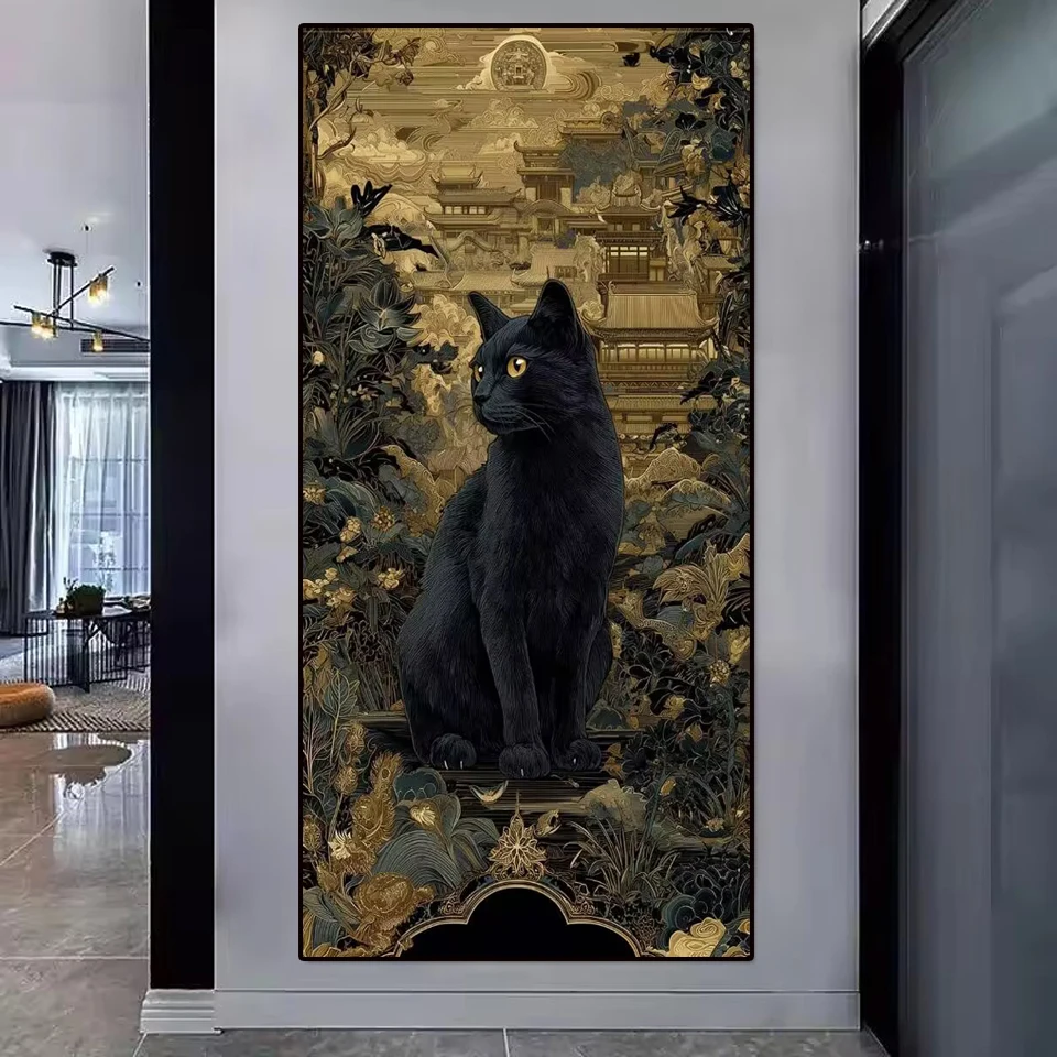 

Новая алмазная живопись, вышивка крестиком, черное золото, кошка, 5D алмазная мозаика, полная квадратная круглая вышивка, домашний декор, Рождественский подарок