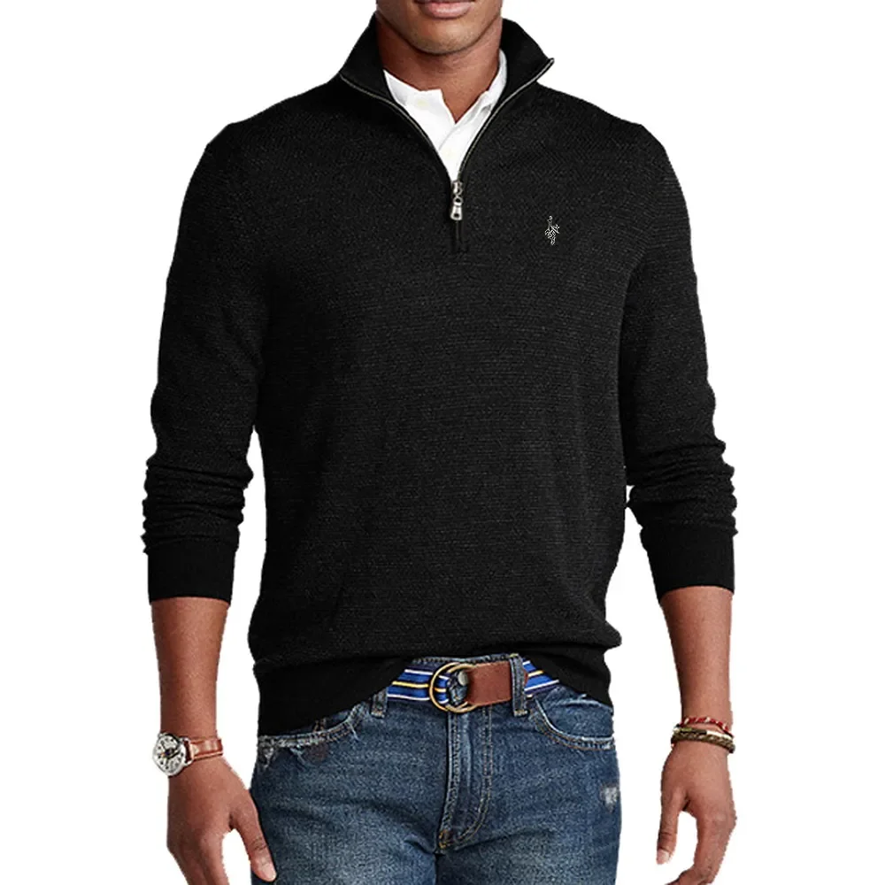 100% Cotton Digital Peacock Logo Men's Sweaters Pullovers Autumn Winter Half-Height Zipper Knitted Fit Type Sweater