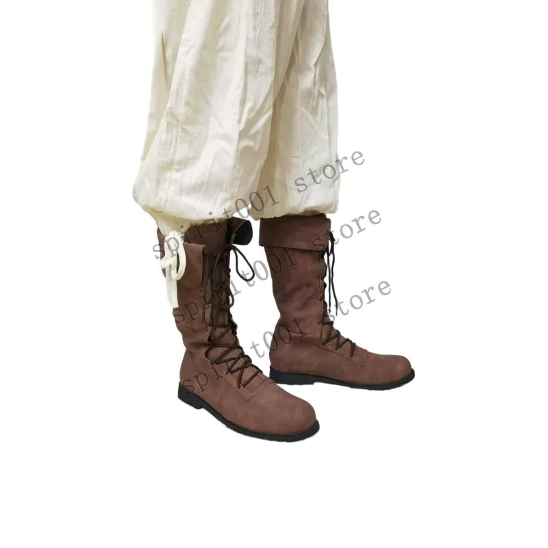 Retro Medieval Renaissance Viking Pirate Unisex Fashion Leather Stitching Short Boots Western Cowboy Boots Cosplay Knight Boots