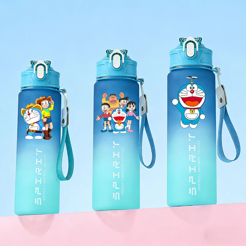 

800ml Doraemon Large Capacity Sports Water Bottle Leak Proof Colorful Plastic Cups Drinking Boy Girl Outdoor Travel Fitness Jugs