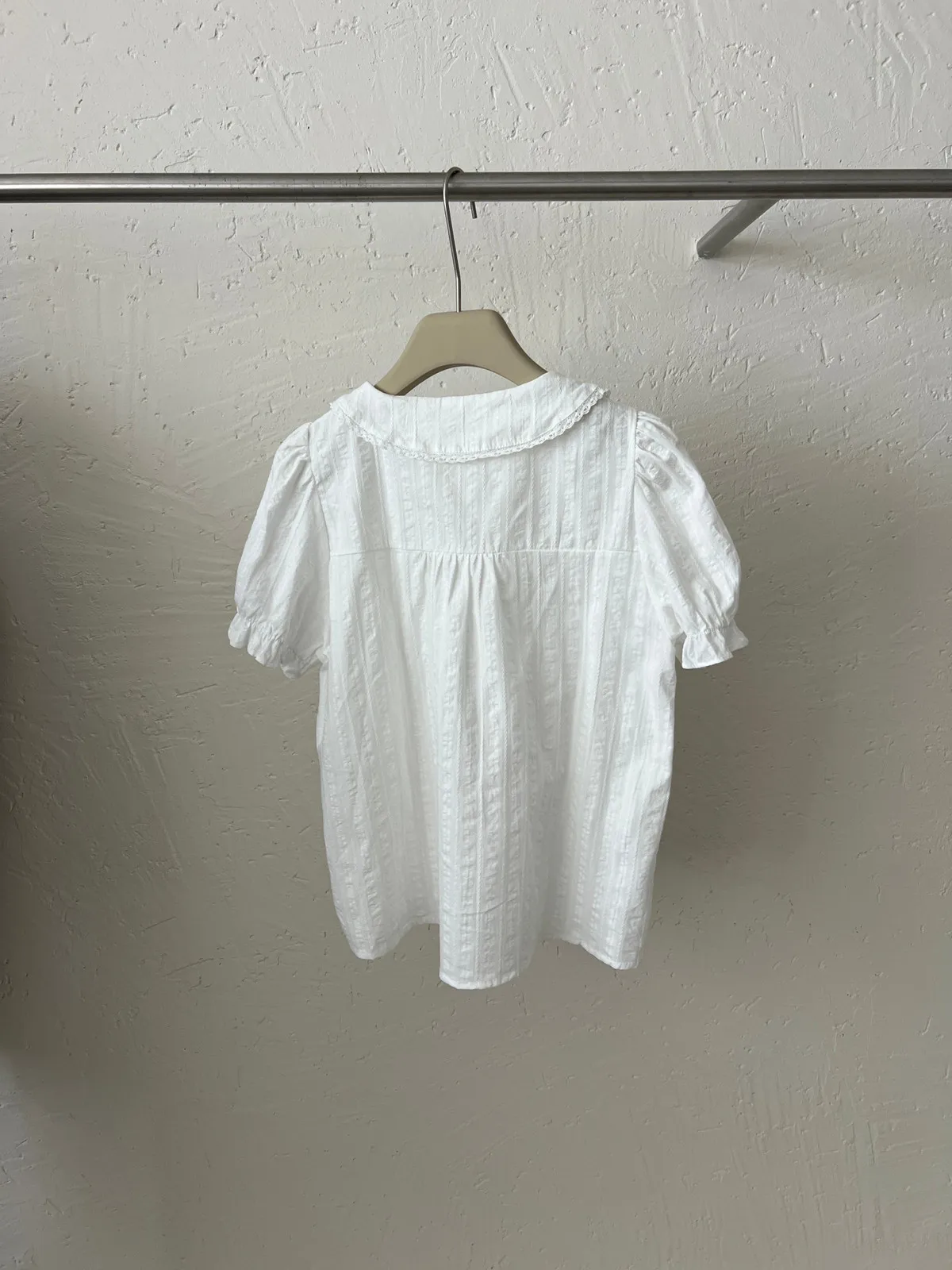 Korean Design Fashionable Versatile Doll Collar Shirt Short Sleeve Cotton Women's Shirt Bubble Sleeve Casual Inner Wear