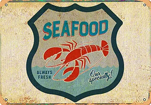 nobrand Fresh Seafood Crawfish Beach Theme Retro Nostalgic Metal Tin Sign 8x12 Inch