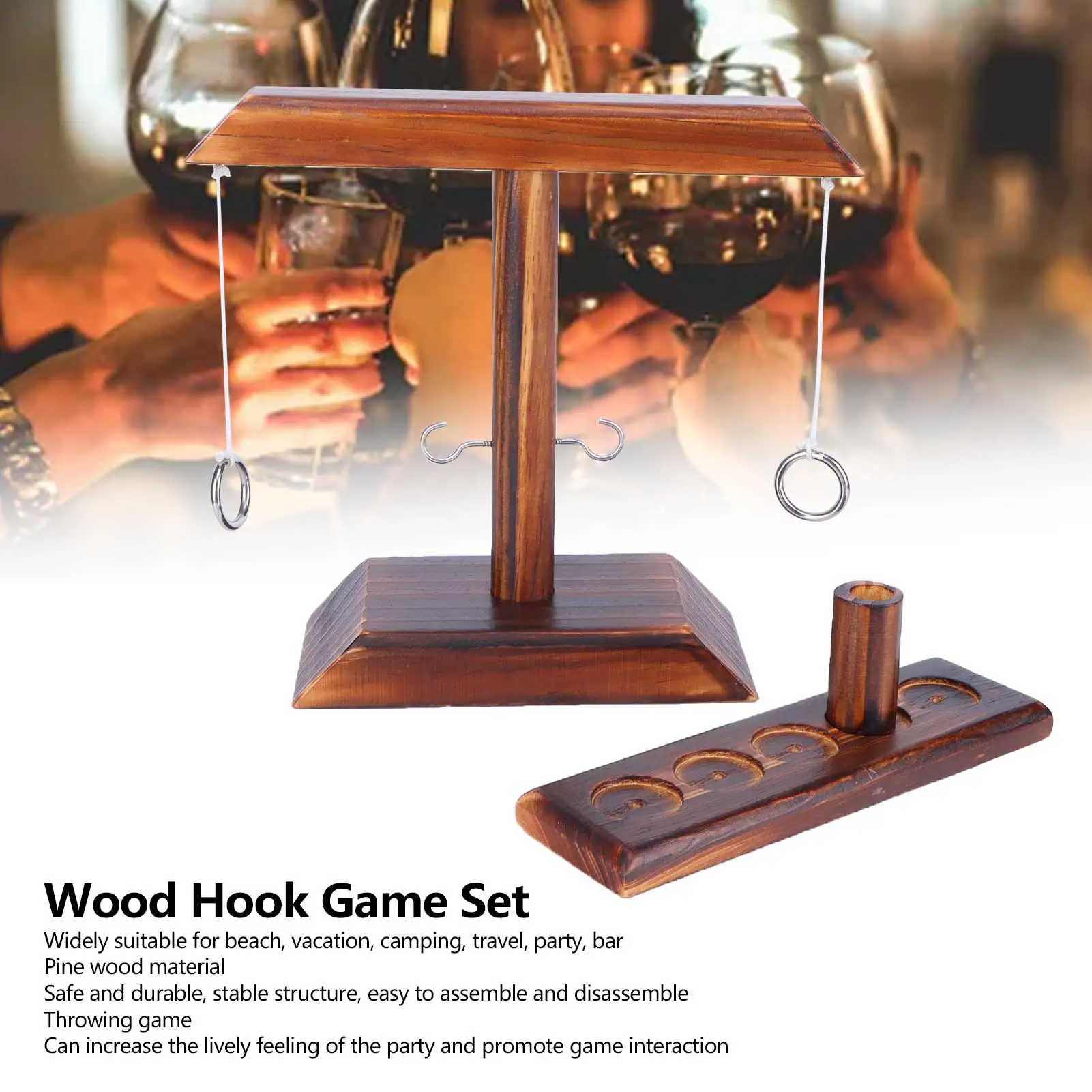 1PC Throwing Game Set Wooden Hook Shot  Interactive Games for Home Bar Party Black Wood Hook Game Set Throwing Toys Hook Shot