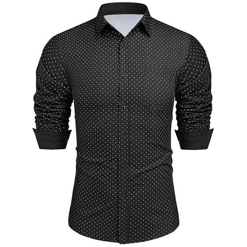Mens Shirt For All Seasons Formal Lapel Long Sleeve Polka Dots Polyester Regular Shirt Band Collar Button Down