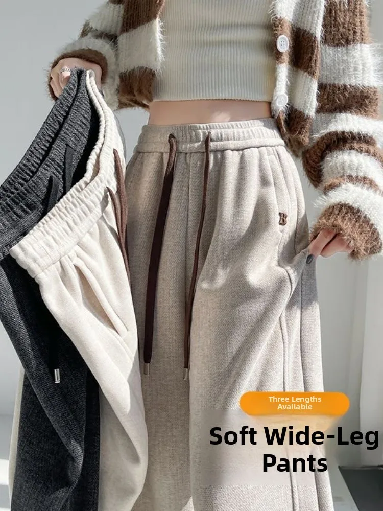 Pantalon drapé taille haute pour femme, jambe droite, nouilles de riz, doublé en Fce, jambes larges, pour les déplacements, automne et hiver