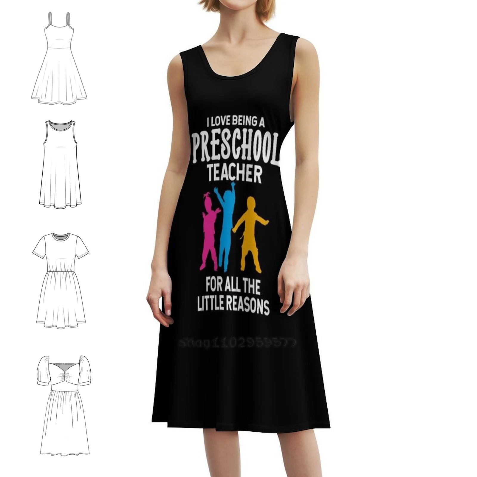 

Я люблю трендовому учителю дошкольного возраста, богемное платье без рукавов с несколькими принтами, пляжное праздничное платье для отдыха, снова в