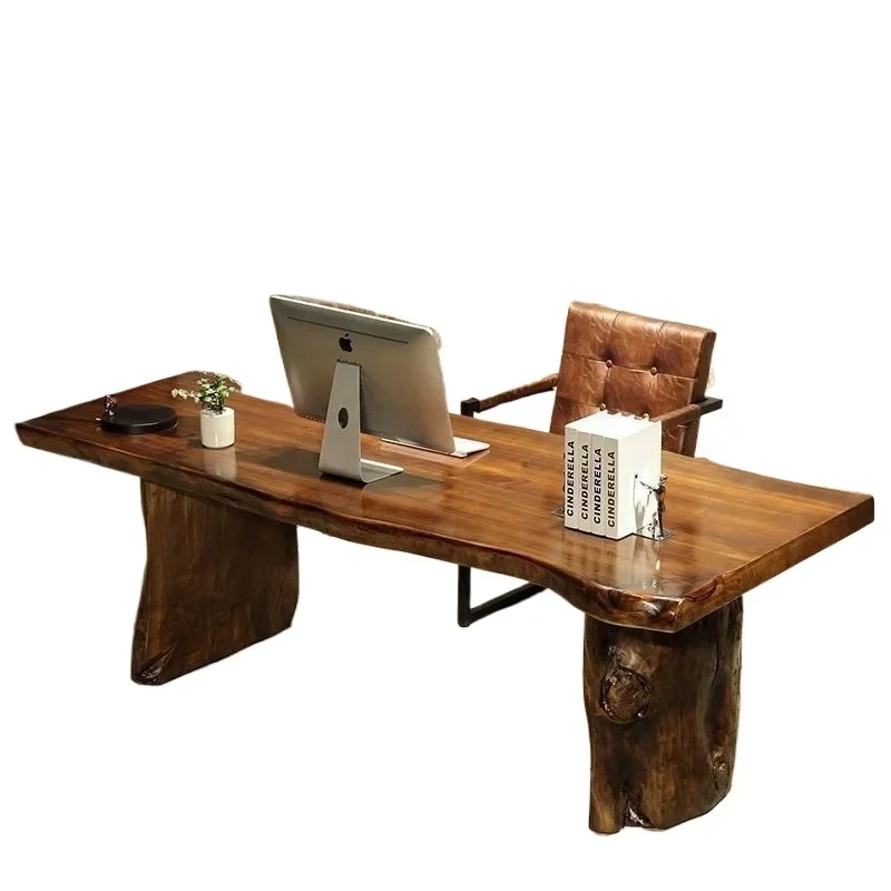 Boss solid wood large board whole table desktop computer table log irregular natural edge strip desk
