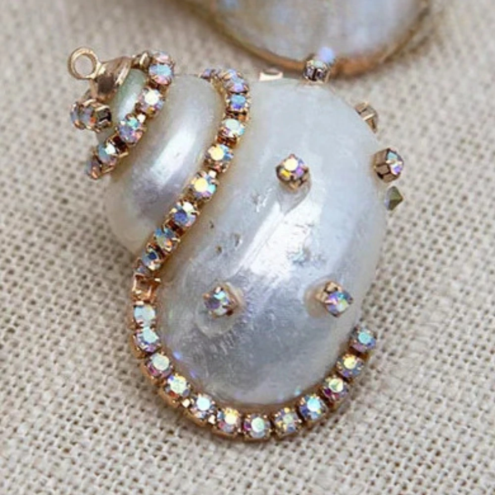 1 قطعة 24-35 مللي متر قذيفة الطبيعية محارة المعلقات مطعمة حجر الراين الساحرة صنع المجوهرات عقد دي اي واي القرط اكسسوارات هدايا #1