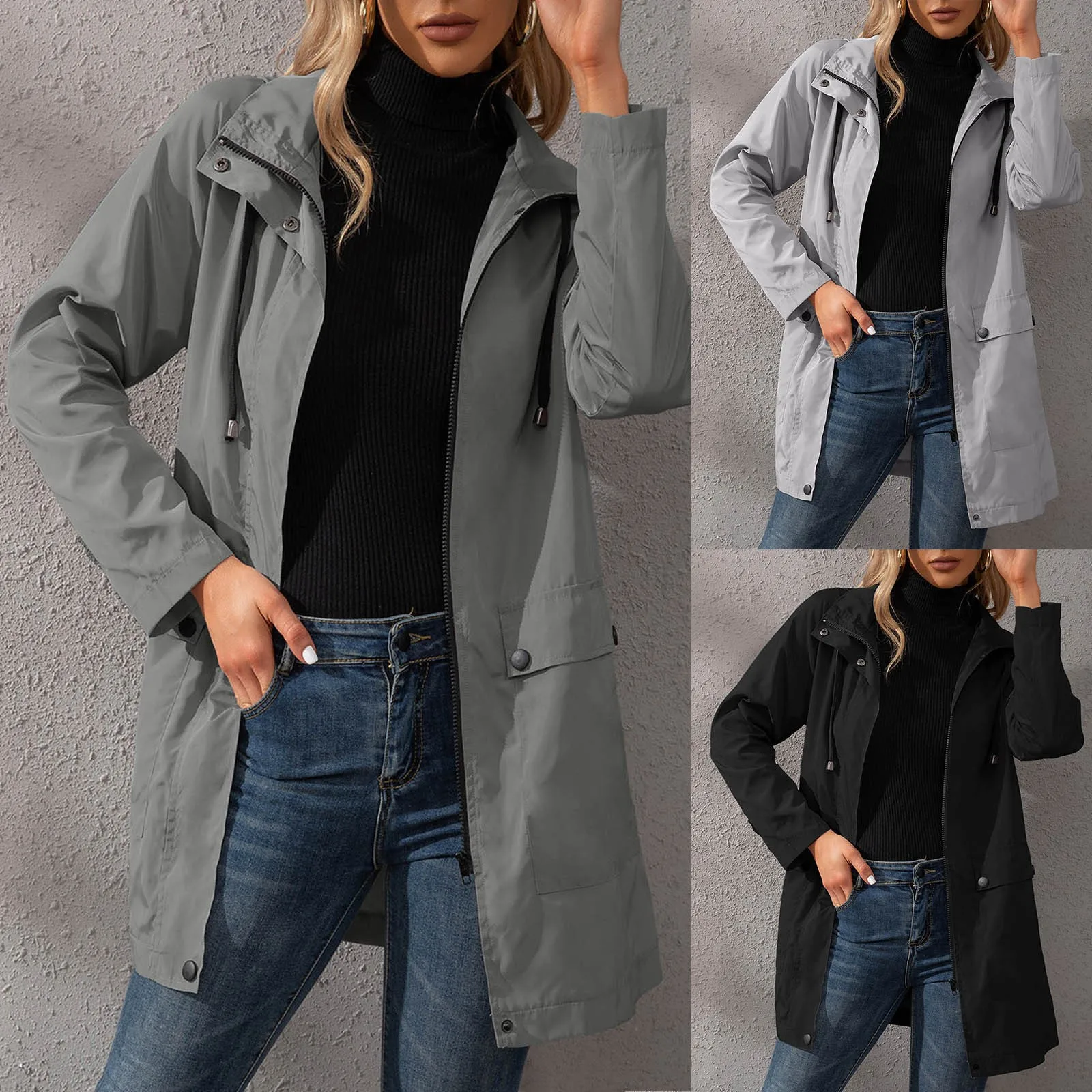 Giacche da donna leggere antivento cappotto lungo con cappuccio impermeabile giacca a vento regolabile impermeabile cappotto comodo Mountaineerin