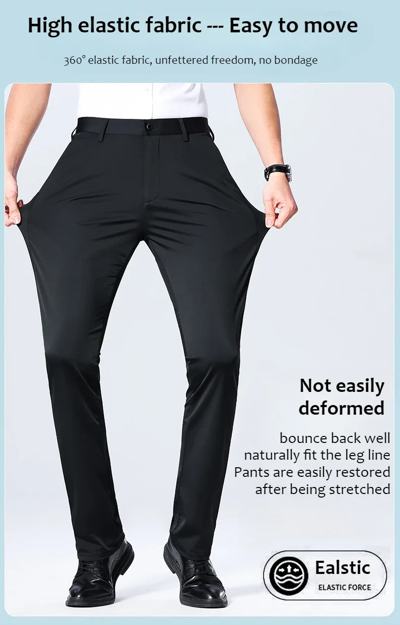 Elastische Herren-Anzughose, dünne Hose mit geradem Bein, knitterfrei, bügelfrei, Streetwear, Herrenhose, Business – Detail 2
