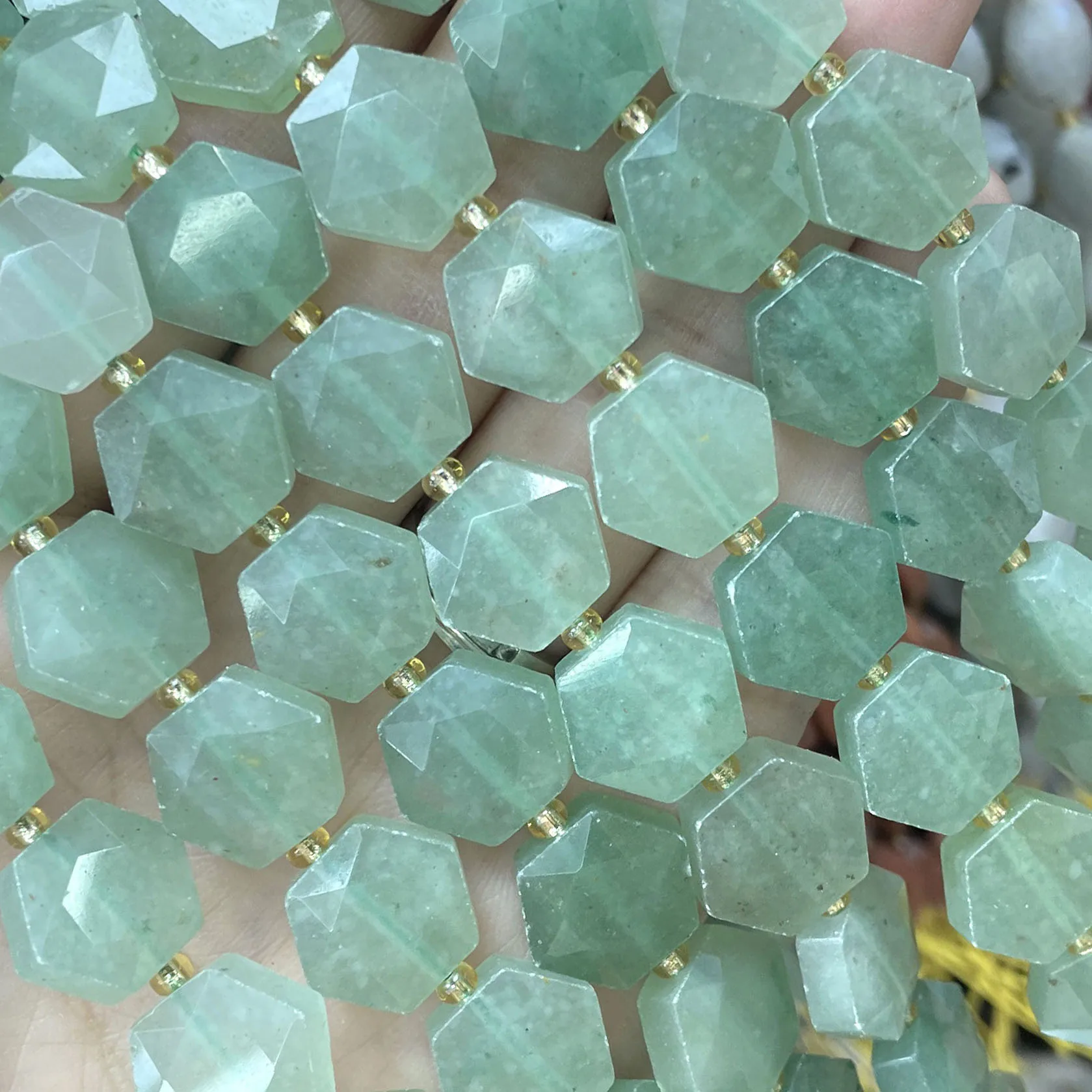 12 mm Naturstein, facettiert, sechseckig, Aventurin, Quarz, Jade, Abstandsperlen für die Schmuckherstellung, DIY-Armband, Halskette, Zubehör – Detail 17