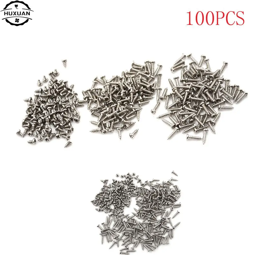 100pcs Screws Nuts M2 Flat Round Head Fit Hinges Countersunk Self-Tapping Screws Wood Hardware Tool 2x6/8/10mm