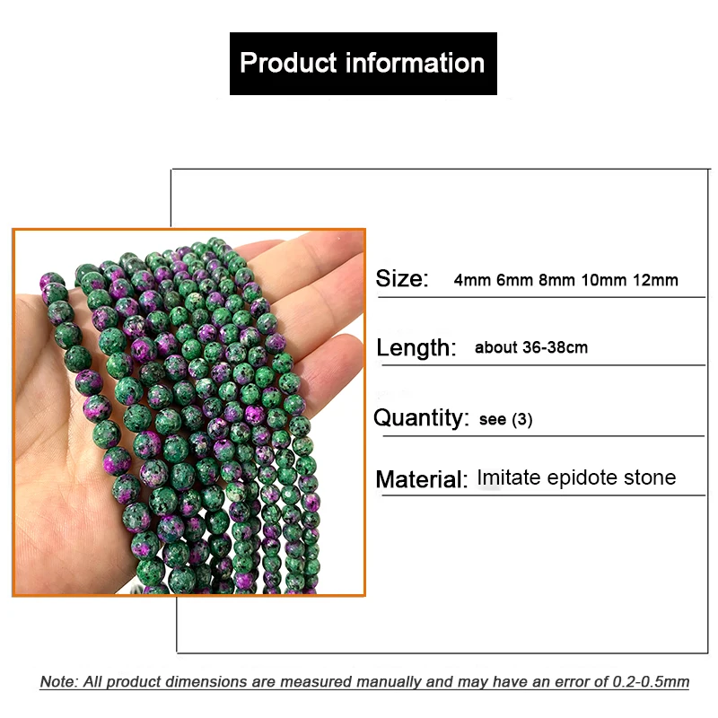 Natural Stone Epidote Zoisite Beads Loose Round Spacer Beads For Jewelry Making DIY Bracelet Earrings Handmade Accessories 4-12