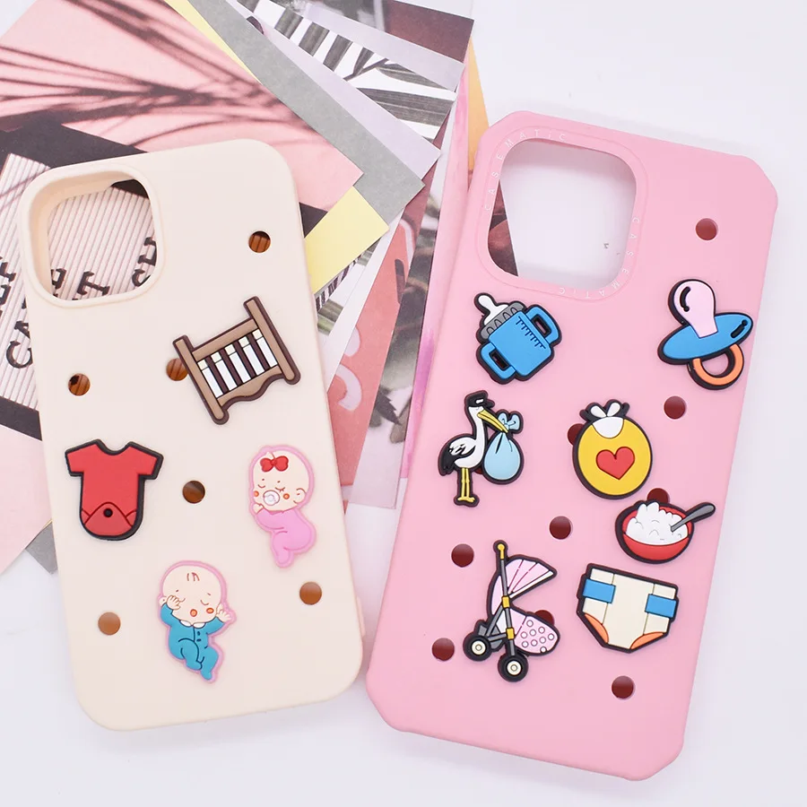 Trendy Cute Baby 14pcs Croc Charms PVC Stroller Bottle Shoe Pins Decor for Clogs Kids Toddler Shoe Decorations Baby Shower Gifts view 4