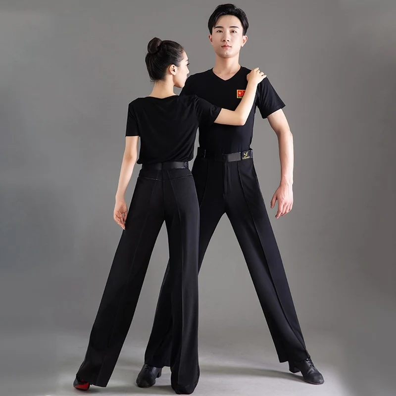 Men Latin Dance Pants Black Side Trousers Male Ballroom Tango Cha Cha Salsa Dancing Clothes Competition Performance Wear DN4203