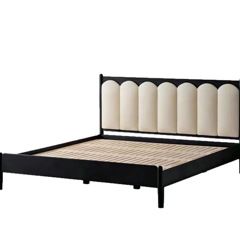 

Solid wood upholstery bed, wabi-sabi style ash small apartment wavy bed, simple black 1.8 meters master bedroom double bed