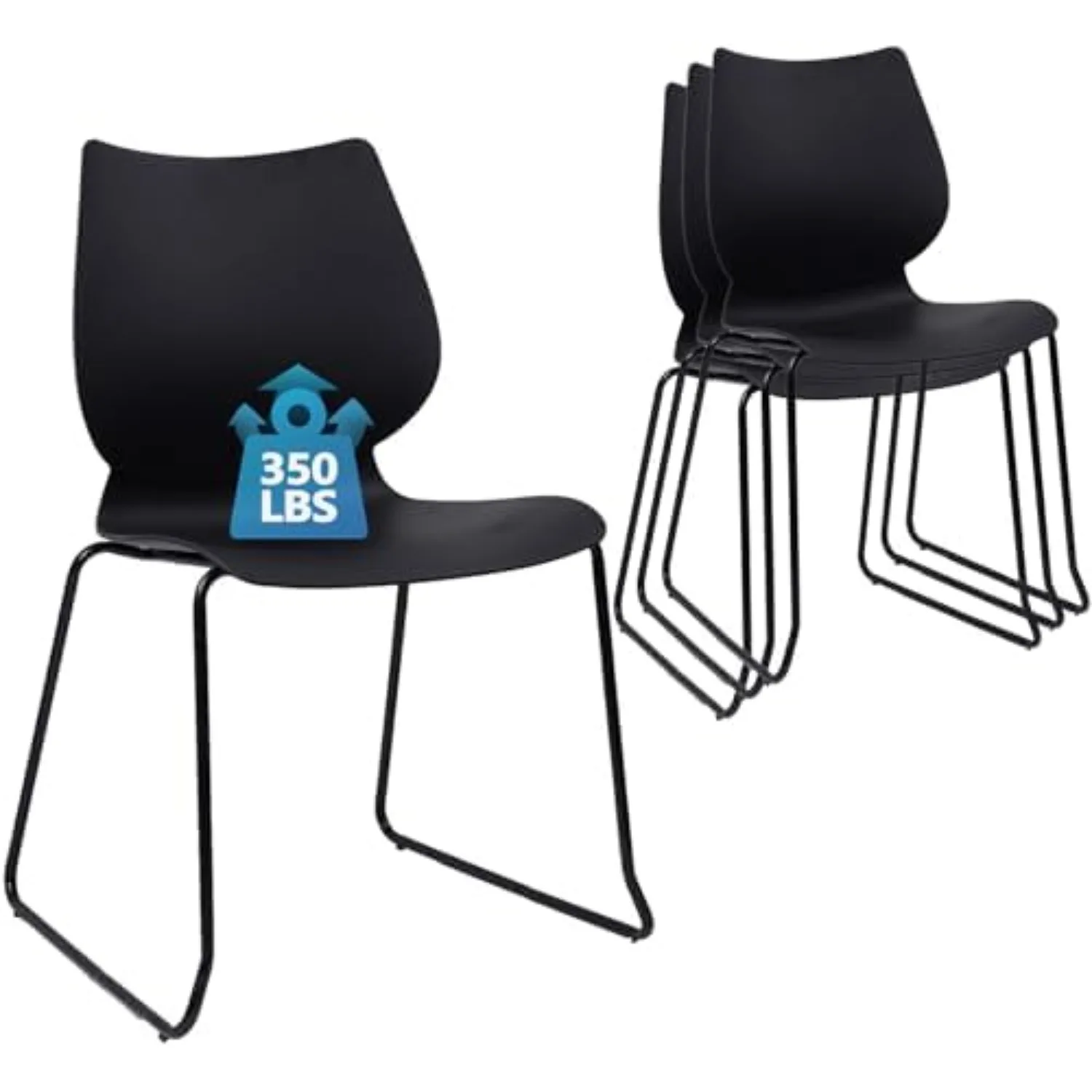 Stackable Waiting Room Chair, Stacking Office Chair with Ergonomic Lumbar Support and Metal Legs, Plastic Desk Chairs