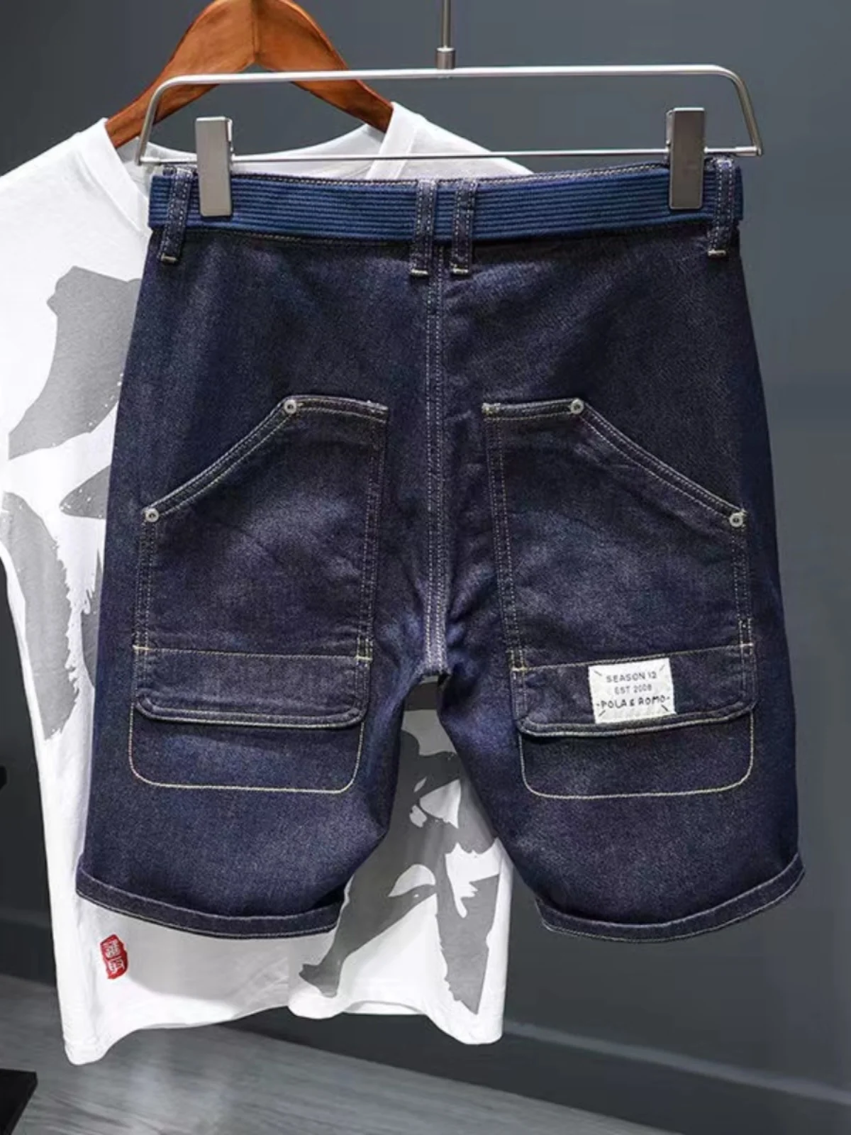 

Retro Japanese Design Pocket Workwear Denim Shorts Men's Trendy Brand Handsome Five-Part Summer Thin Middle-Length Jeans