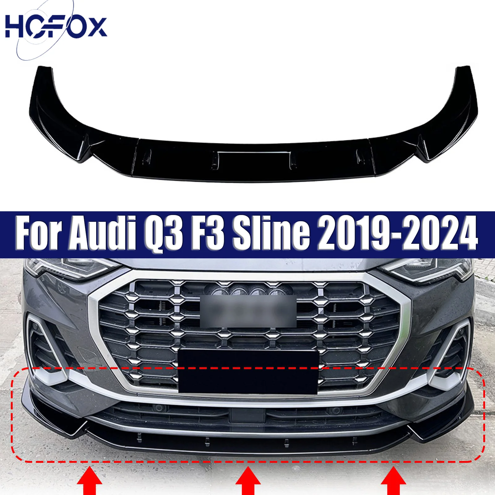 

For Audi Q3 F3 Sline 2019-2024 Car Front Bumper Splitter Lip Spoiler Diffuser Bodykits Tuning ABS Gloss Black