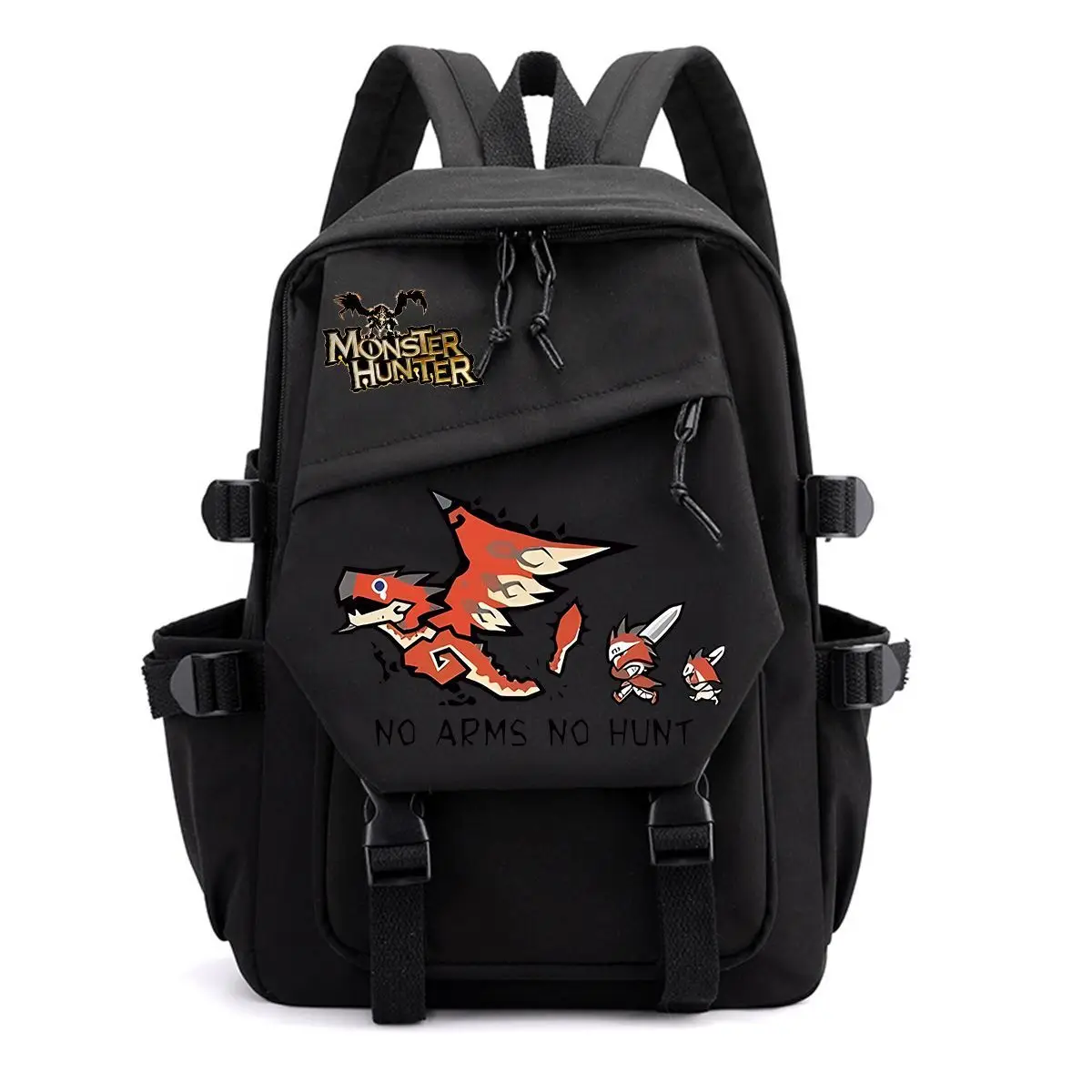 Monster Hunter Backpack Rathalos NO ARMS NO HUNT Funny Cartoon Print Student Schoolbag Men Women Large Capacity Travel Backpack