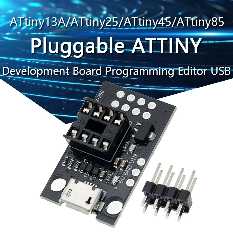 

Pluggable ATTINY Development Board For ATtiny13A/ATtiny25/ATtiny45/ATtiny85 Programming Editor Micro Usb Power Connector