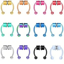 Bobidty 1PC Stainless Steel Fake Septum Ring Nose Ring  Horseshoe Colorful Fake Ring Faux Nose Piercing Non-Pierced Jewelry