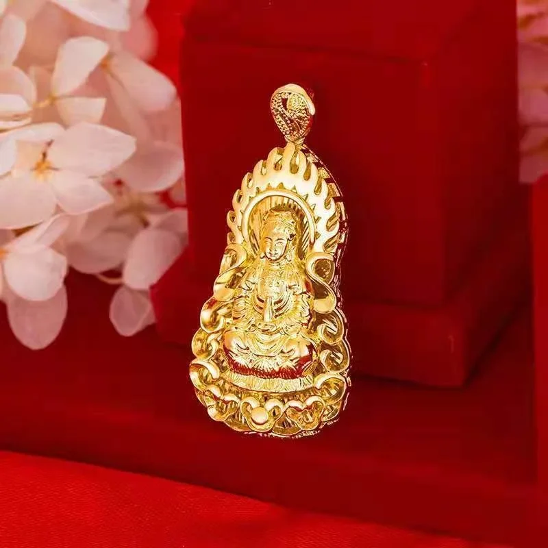 100% berlapis emas asli kalung 999 24k pria emas disepuh rantai 999 mendominasi sosial pendant Buddha liontin melakukan perhiasan