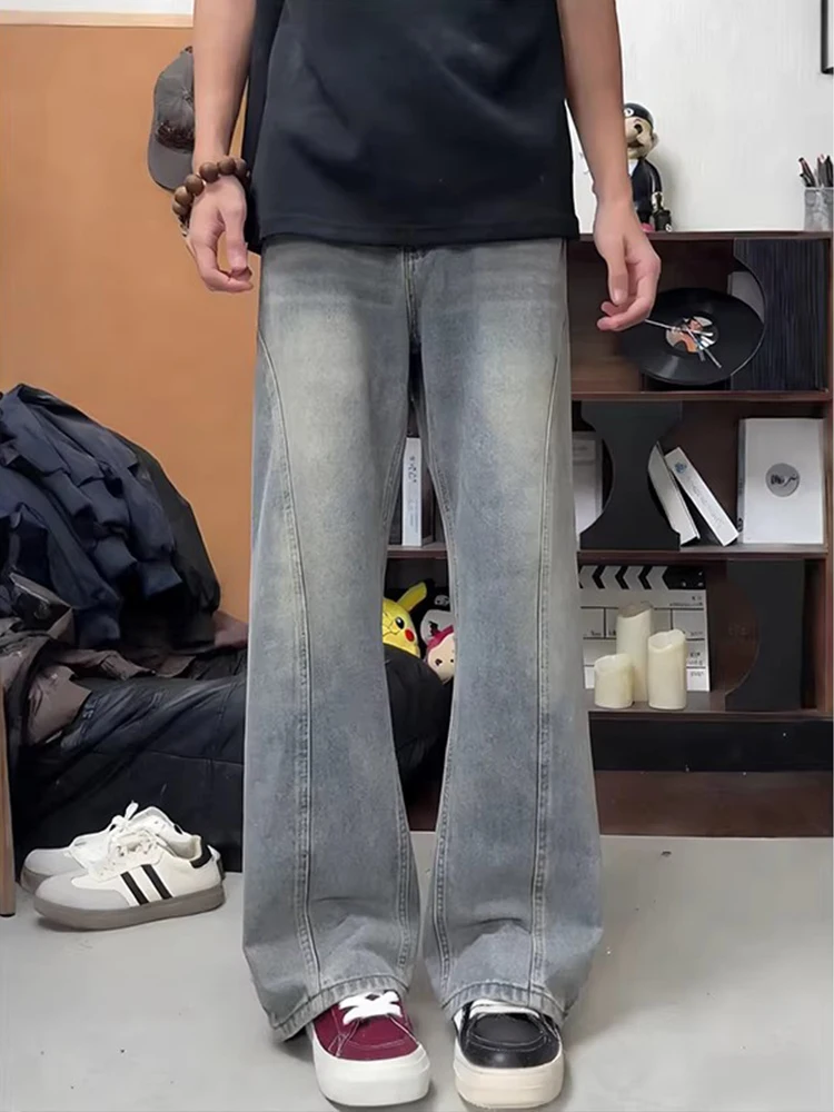 

American Sle Extended Length Straight Leg Jeans Men's High Waist Micro Flared Cleanfit Angle Cut Bootcut Trousers