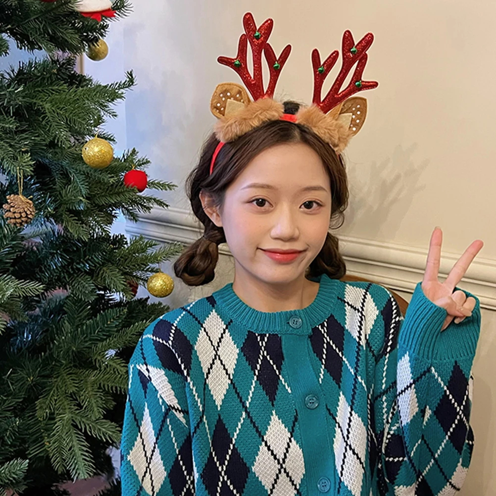 

2Pcs Christmas Reindeer Antler Headband Xmas Style Hair Hoops Party Cosplay Props Christmas Antler Headband Xmas Supplies