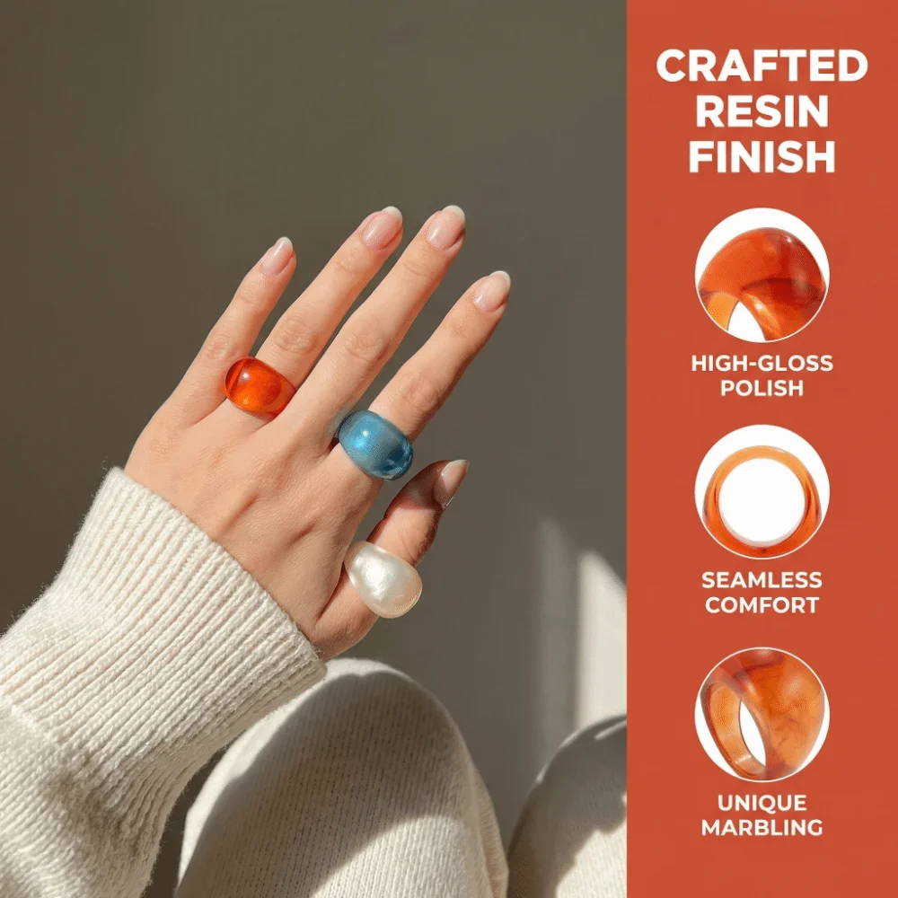 Unique Candy Color Transparent Resin Ring Dome Chunky Acrylic Geometric Ring Charm Exaggerate Irregular Ring Jewelry