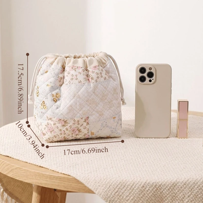 Kordelzugbeutel mit Blumenmuster, große Kapazität, Kosmetiktasche, tragbarer Make-up-Organizer für Reisen, Fitnessstudio, Zuhause und Toilettenartikel. – Detail 2
