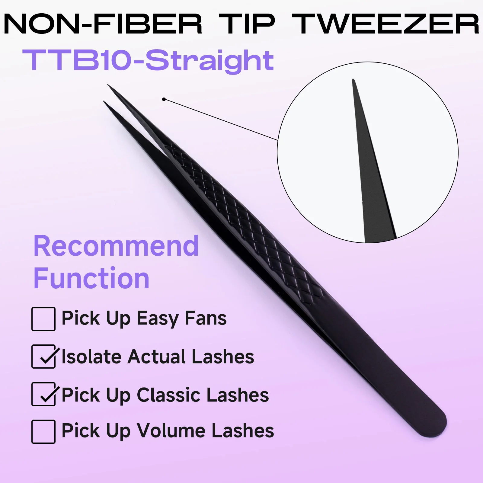 Wimpernverlängerungspinzette mit Faserspitze, Titan-schwarze Wimpernpinzette mit Nano-Spitze für Lash Tech-Lieferanten