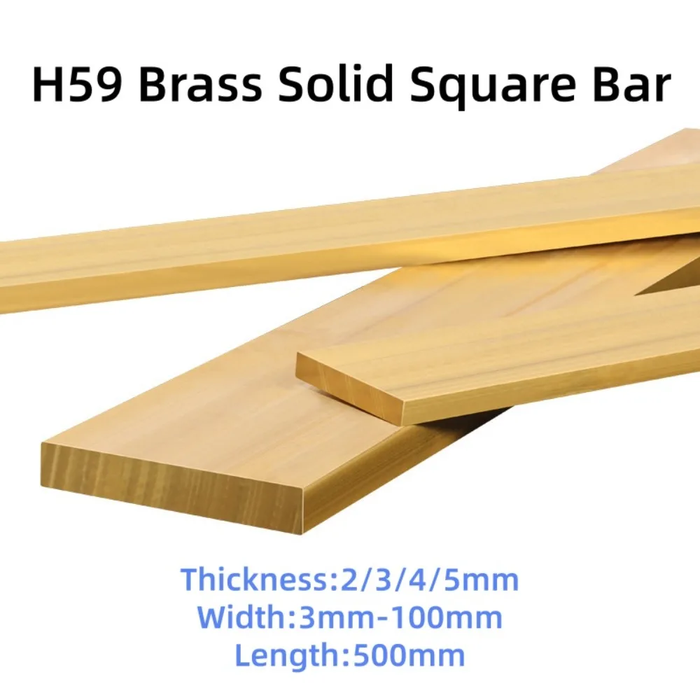 1Pcs H59 Solid Brass Flat Bar Strip Length 500mm Thick 2-5mm Brass Square Rod Metal Plate Raw Material Support Custom Cutting