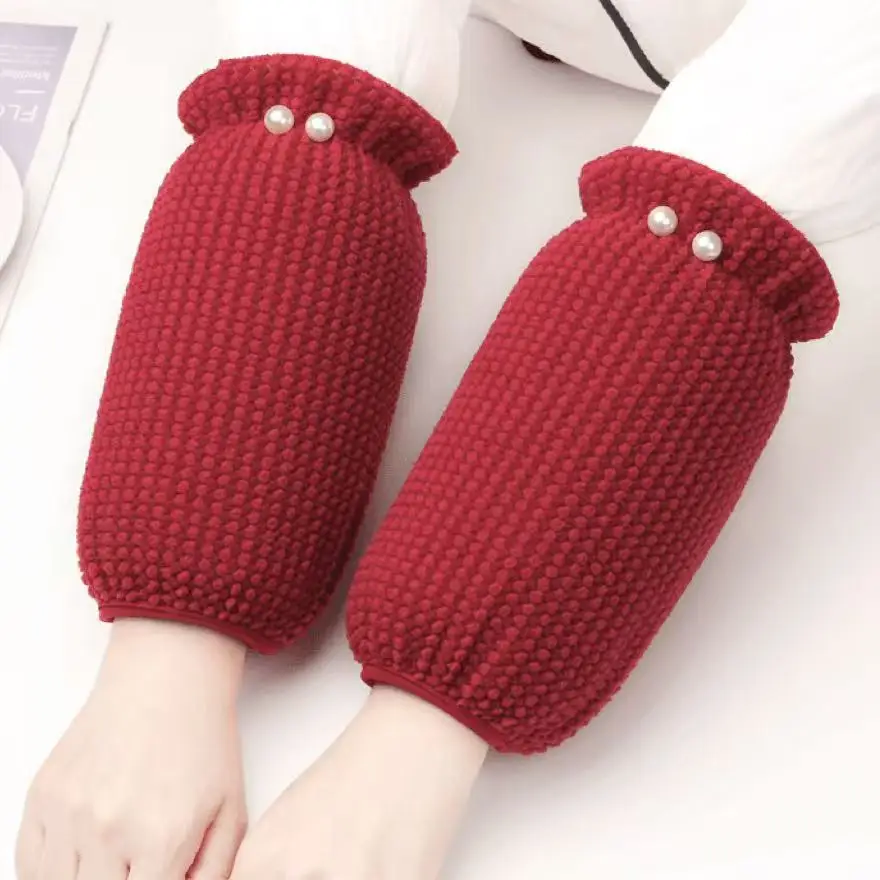 Winter Short Pearl Sleeve Covers for Women, Anti‑Dirty Stain Resistant Oversleeves, Work Study Arm Protectors for Down Jacket