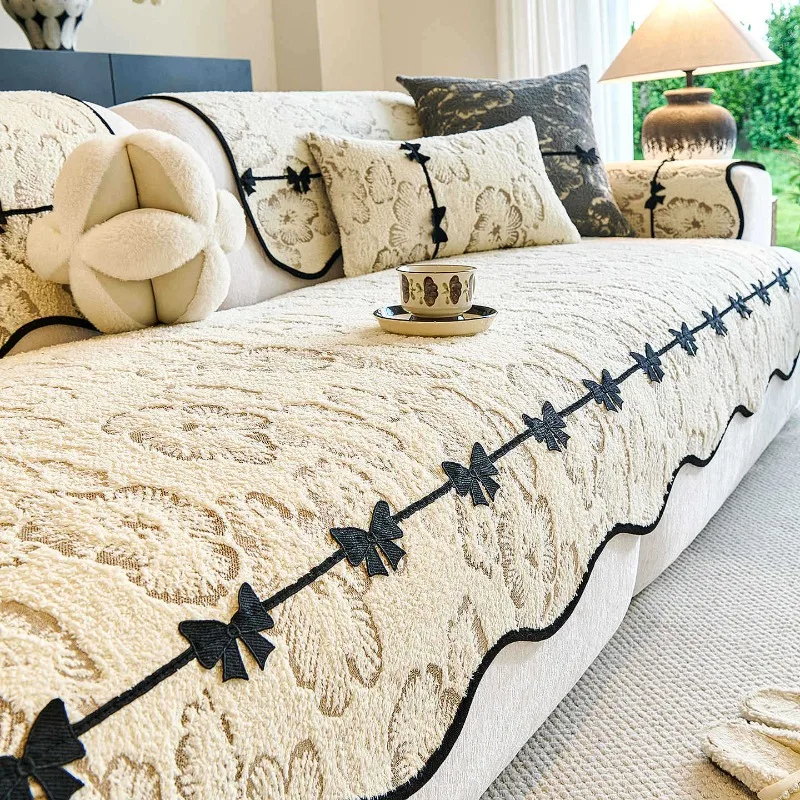 

Thickened Warm Sofa Cover Fabric New Fixed Anti Slip Straight Row Sofa Cushion High-end Feeling for Autumn and Winter Seasons