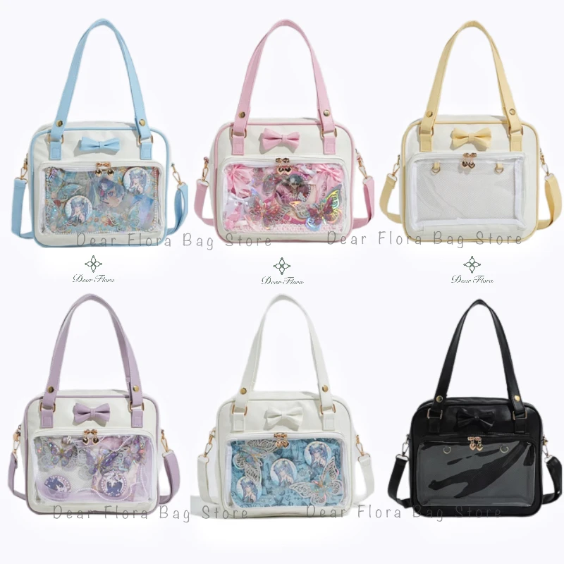 

Y2K Cute Bow Ita Bag Girl Transparent Messenger Bag Women Fashion Shoulder Crossbody Bag Ladys DIY Badge Tote Bag Lolita Handbag