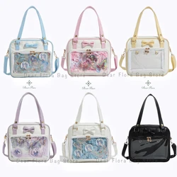 Y2K Cute Bow Ita Bag Girl Transparent Messenger Bag Women Fashion Shoulder Crossbody Bag Ladys DIY Badge Tote Bag Lolita Handbag