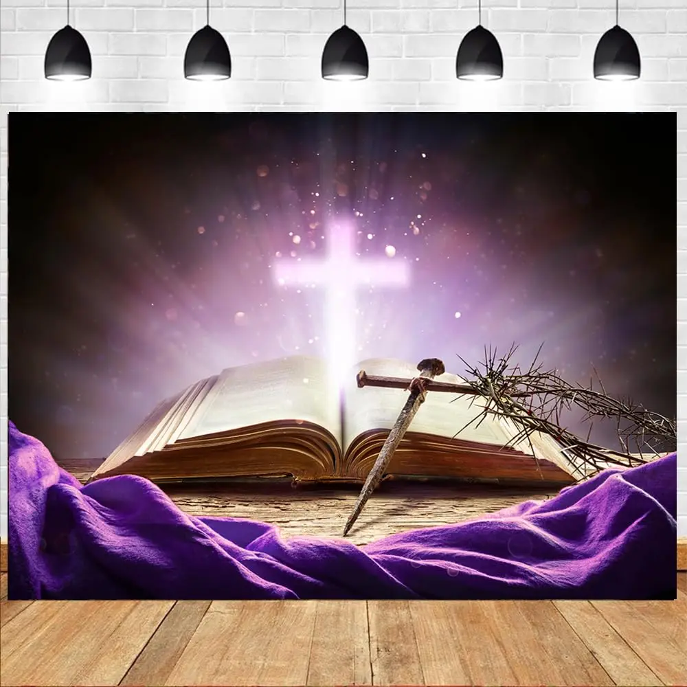 Easter themed backdrop, spring Christian cross Jesus photography background, religious party decoration photo banner props.