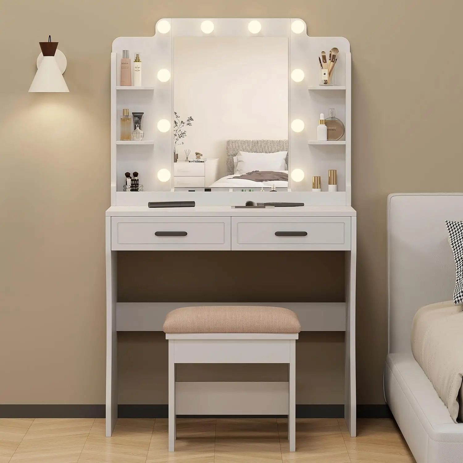 Vanity dengan lampu Makeup meja rias dengan lampu Set Vanity Girls dengan cermin dan bangku dan lampu Make Up meja rias