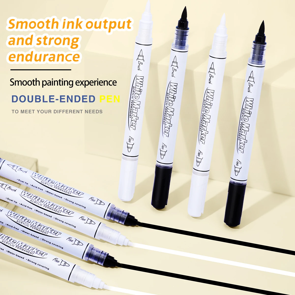 Black/White Dual Tip Acrylic Markers Pens , Premium Acrylic Paint Pens for Canvas, Stone, Glass, DIY Crafts