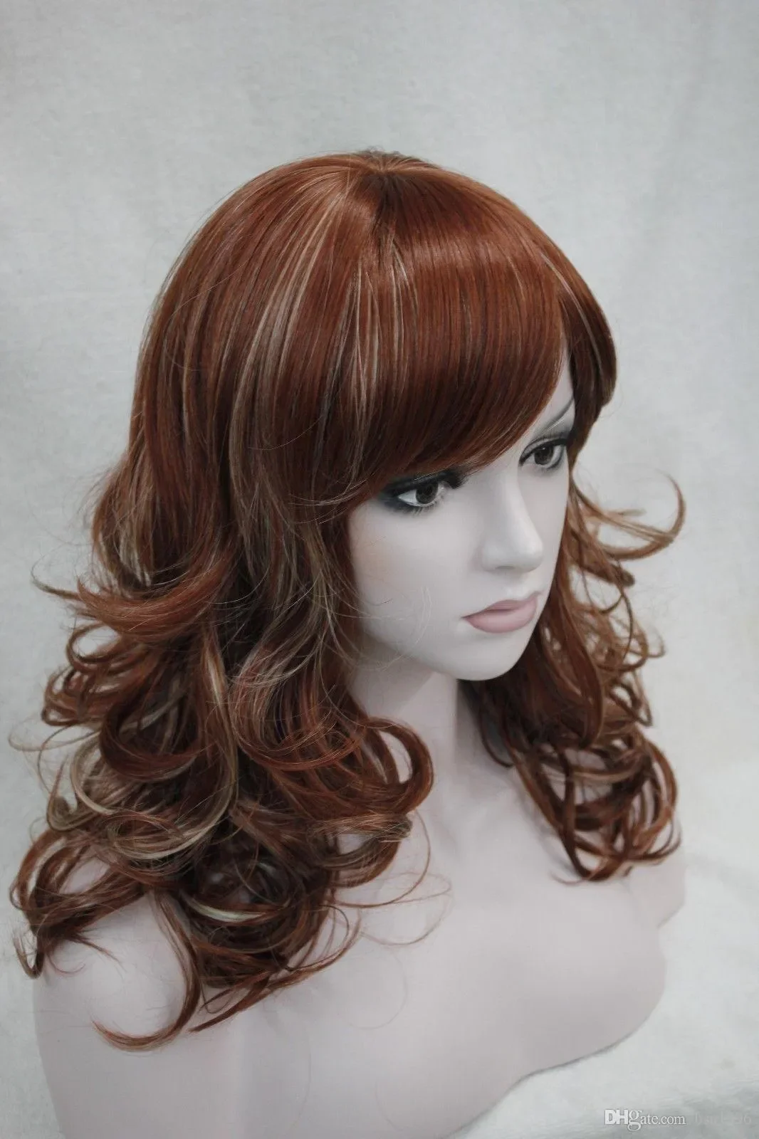 Charming beautiful Hot Quality New l New charming red auburn w/blonde highlight medium length curly women's bangs