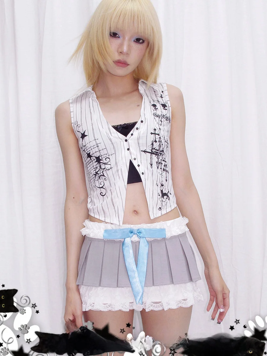 

Жилет CFIERCE Angel Girl с принтом, имитация двухслойности, хлопковый, повседневный, женский, летний, модный, верхняя одежда, жилет из чистого хлопка