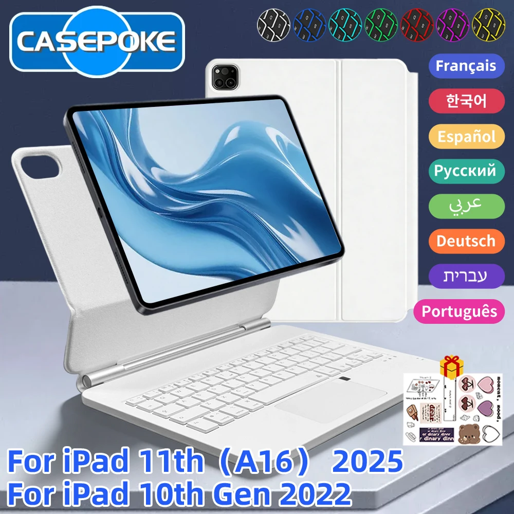 

Magic Touch Bluetooth Keyboard For iPad 2018-2025 Magnetic iPad Cases 13/12.9/11/10.9 Inch Spanish Hebrew Korean French Keyboard