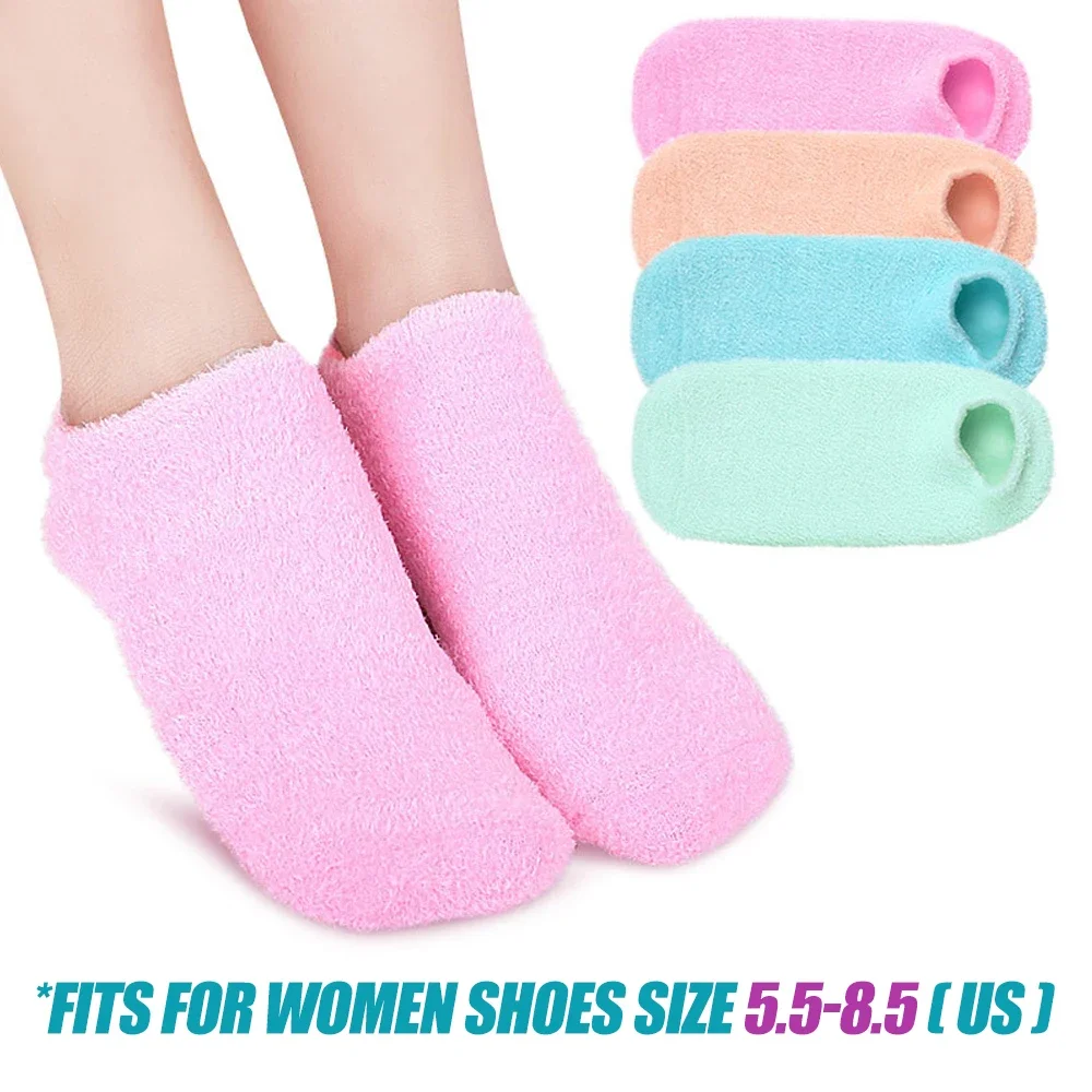 1Pair Ultra-Soft Moisturizing Spa Gel Socks Infused with Essential Oils Vitamins Help for Dry Cracked Feet Skins Care Treatment