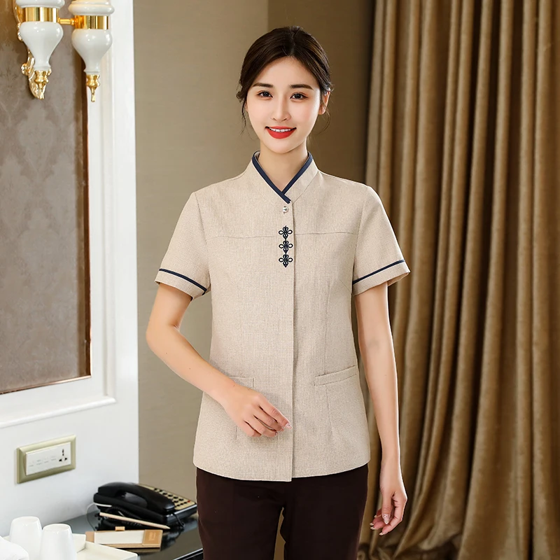 Restaurante Chinês Uniforme Trabalho de Limpeza das Mulheres Recepcionista Traje Housekeeping Garçom Roupas Massagem Prego Café Outfit