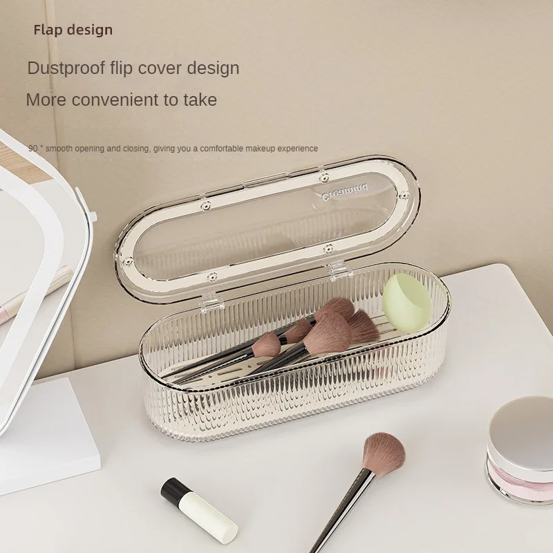 Creative Grid Makeup Brush Storage Box Dustproof and High-end Dressing Table Organizer Box Large Capacity Powder Puff Makeup Box