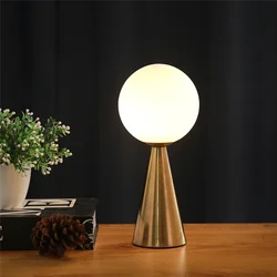 Nordic Glass Ball Table Lamps Gold Metal Cone Table Lights Living Room Beside Lamp Study Desk Lamp Book Light Art Deco Luminaire